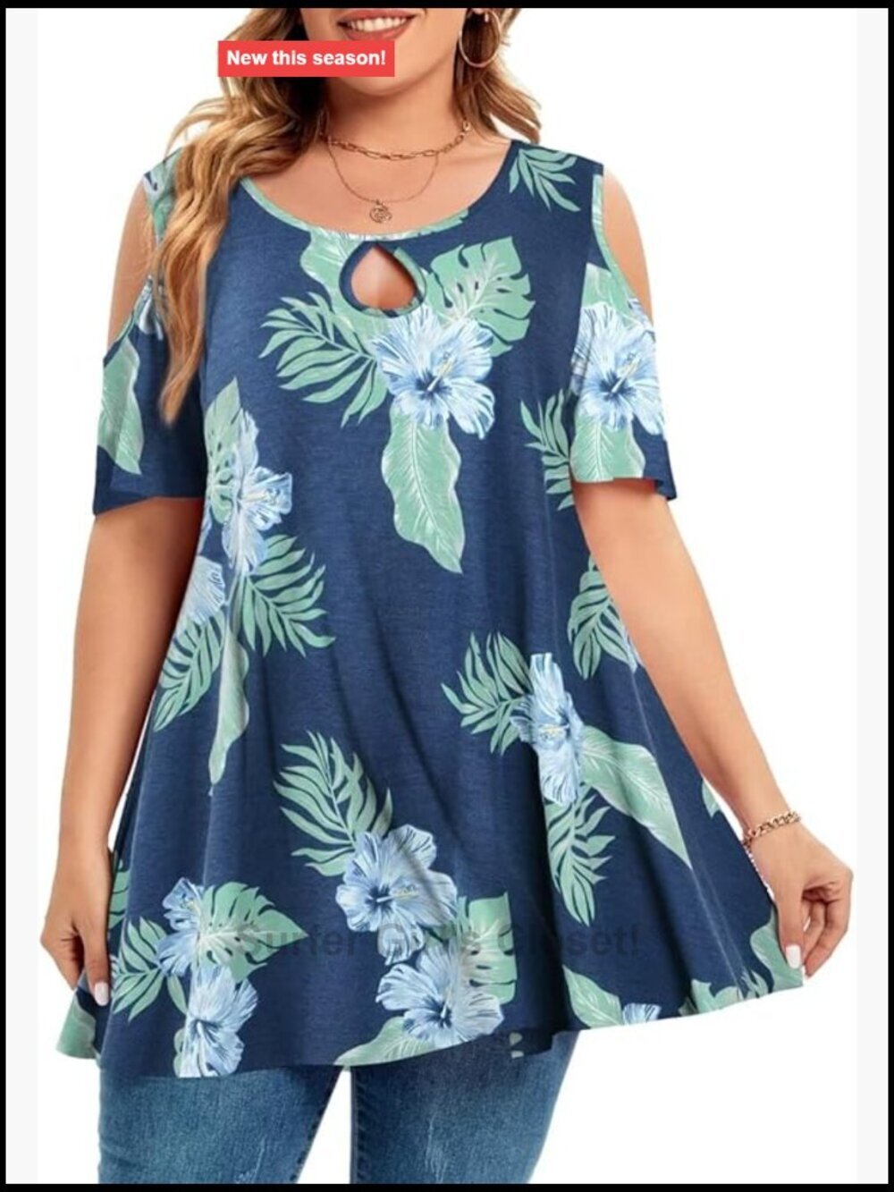 Plus Size Cold Shoulder Tunic Top Ruffle Short Sleeve Loose Blouse